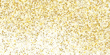 Beyaz arka planda altın rengi küçük konfeti. Şen şakrak Noel arkaplanı. Altın parıldayan soyut doku. Tasarım elemanı. Vektör illüstrasyonu, EPS 10.