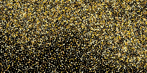Coriandoli Punta Oro Fondo Nero Illustrazione Una Goccia Particelle Lucide — Vettoriale Stock
