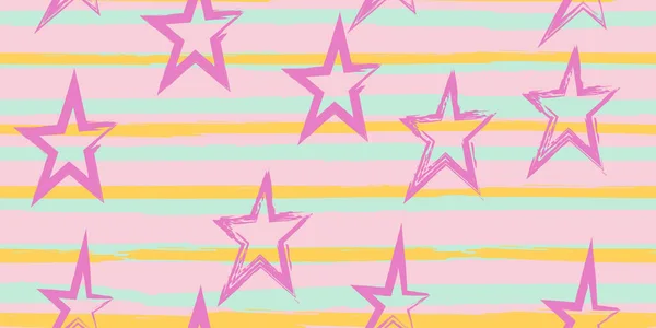 Listras Grunge Com Estrelas Pintadas Simplesmente Design Listrado Aquarela Moda — Vetor de Stock