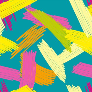 Renkli arkaplanda soyut desen. Renkli karalamalar keçeli kalemle rastgele çizilir. Kumaş, ambalaj, duvar kağıdı için uygun. Vektör illüstrasyonu.