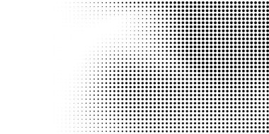 Yarı ton noktalı arka plan. Beyaz bir arka planda modern tarzda siyah noktalar. Tasarım konsepti için Vintage Illustration. Modern doku. Polka nokta tarzı doku.