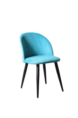 Su renginde yumuşak bir arkası olan, tahta bacaklı bir sandalye.