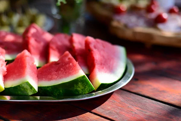 Sliced Watermelon Picnic Table — 스톡 사진
