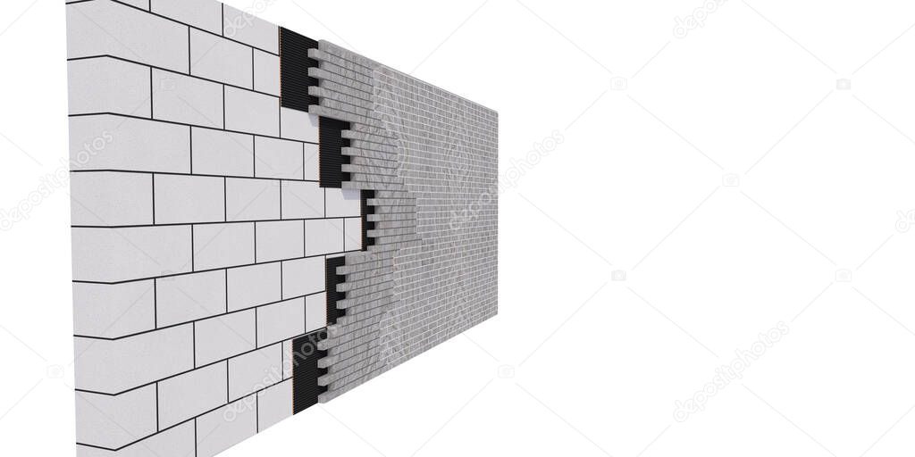 3d illustration of a wall with layers of finishes