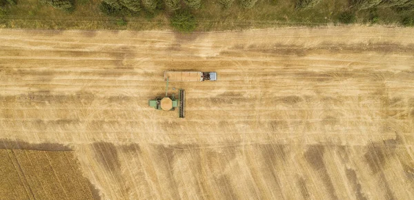 Hava görüntüsü tarladaki hasatçıları birleştiriyor.