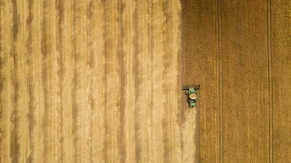 Vue aérienne combiner la récolte de la moissonneuse sur le terrain — Photo