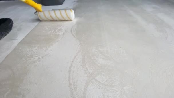 The process of priming the floor with a roller — ストック動画