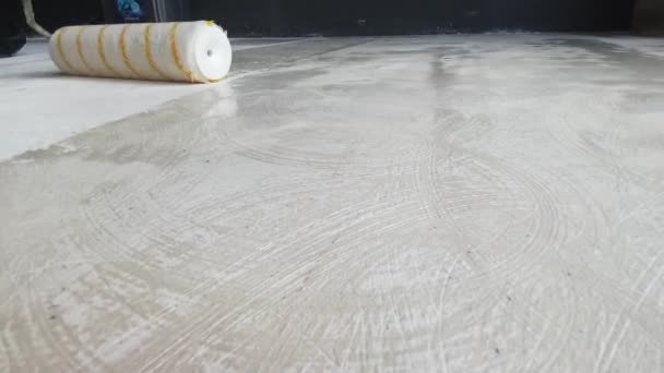 ローラーで床をプライミングするプロセス — ストック動画