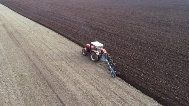 耕作現場の農業用赤小型トラクター. — ストック動画