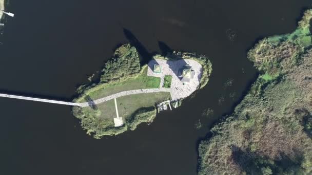 Aerial view of the Church of the Transfiguration of the Savior on an island in the middle of the Dnieper River, Ukraine — Video Stock