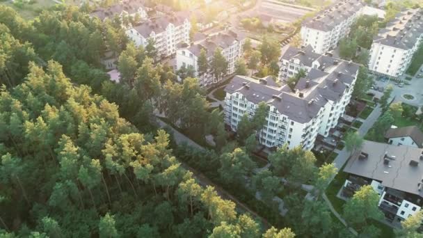 Aerial view of a residential area in the forest. 4k video drone footage — Stock Video