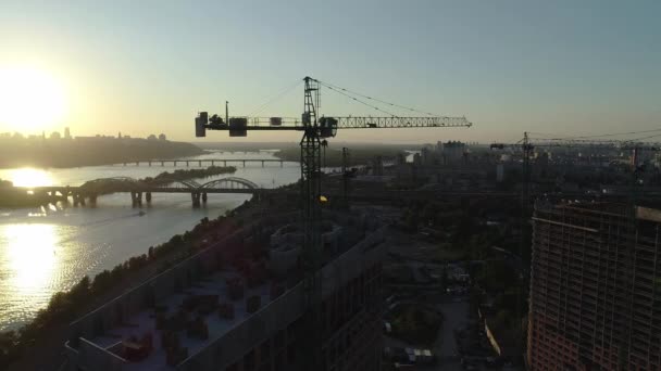 Aerial View Construction New Modern Residential Complex Dnieper River Kyiv — Video