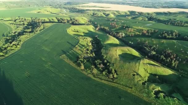 Vedere Aeriană Calitatea Unui Peisaj Frumos Dealuri Verzi Luxuriante Vale — Videoclip de stoc