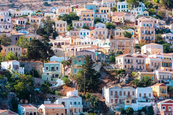 Vue Mer Maisons Colorées Traditionnelles Sur Île Symi Grèce Dodécanèse — Photo