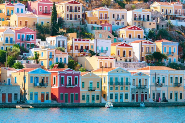 View Sea Traditional Colorful Houses Symi Island Greece Dodecanese Excursion — Stock Photo, Image