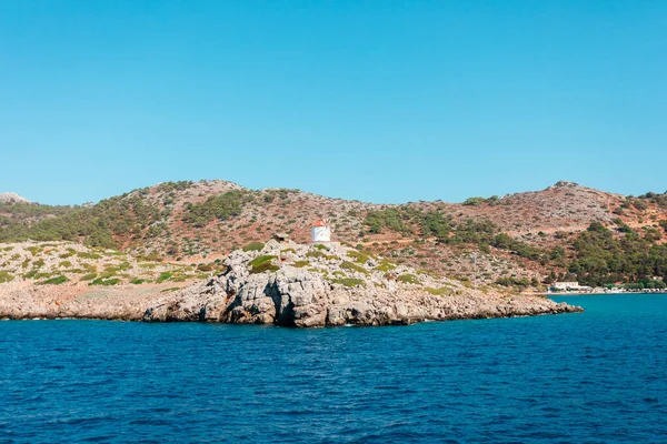 Molino Viento Una Las Montañas Puerto Isla Symi Grecia Monasterio — Foto de Stock