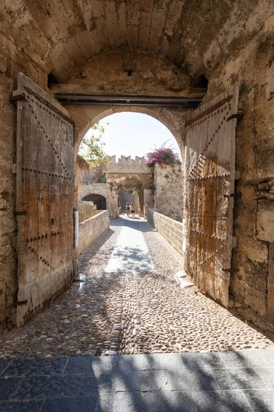 Ancient Gate Rhodes Fortress Gate Amboise Rhodes Island Greece — стоковое фото