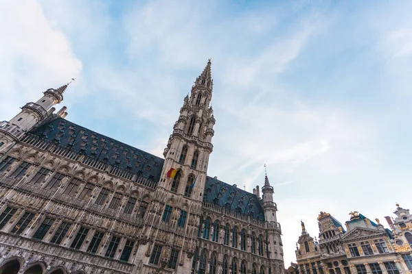 布鲁塞尔市政厅和布鲁塞尔市博物馆或布鲁塞尔国王大厦用广角摄像机拍摄 比利时 — 图库照片