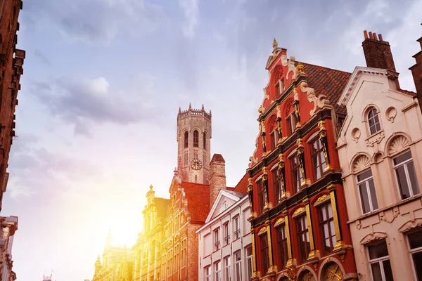 Gyönyörű Noordzand Utca Történelmi Része Bruges Világos Színes Házak Flamand — Stock Fotó