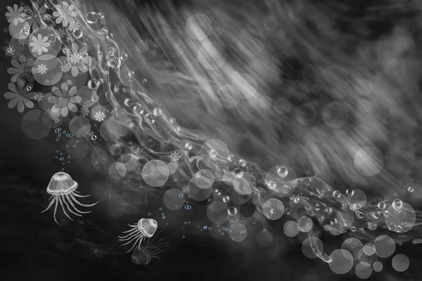 Jellyfish and abstract in black-white — Stock Photo, Image