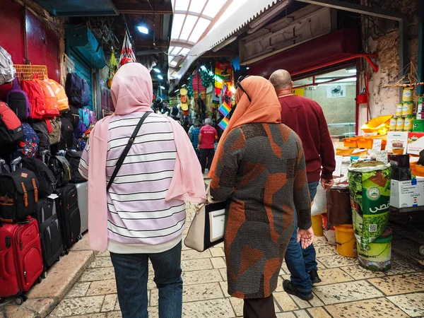 Mulheres Árabes Mercado Oriental Cidade Akko Israel — Fotografia de Stock