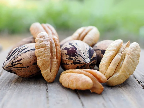 Pecan Nuts Close Blured Background — Stock Photo, Image