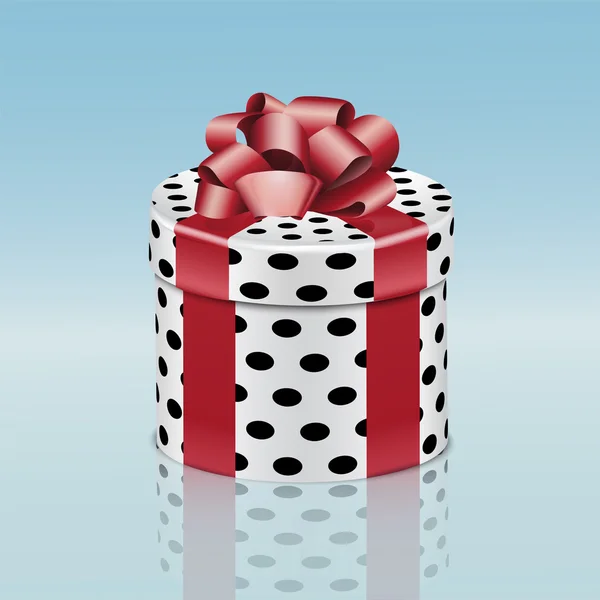 Caja de regalo redonda con cinta roja — Vector de stock