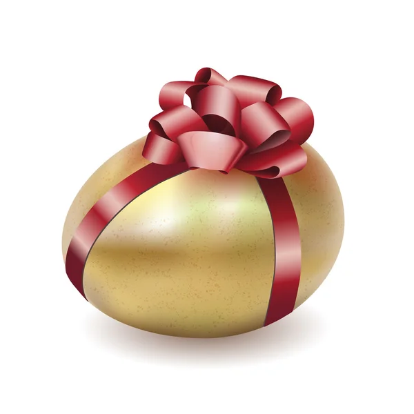 Huevo de oro de Pascua con lazo rojo y cinta — Vector de stock