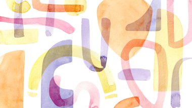 Soyut el boyası bohem şekilleri, modern pastel renkli boya, beyaz arka planda izole edilmiş suluboya arkaplan. Eğlenceli ve yaratıcı renkli geometri şekilleri