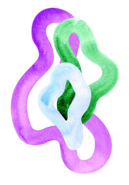 Soyut el boyası bohem şekilleri, modern pastel renkli boya, beyaz arka planda izole edilmiş suluboya arkaplan. Eğlenceli ve yaratıcı renkli geometri şekilleri önceden yapılmış posterler