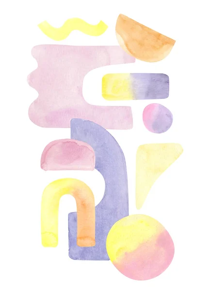 Soyut el boyası bohem şekilleri, modern pastel renkli boya, beyaz arka planda izole edilmiş suluboya arkaplan. Eğlenceli ve yaratıcı renkli geometri şekilleri