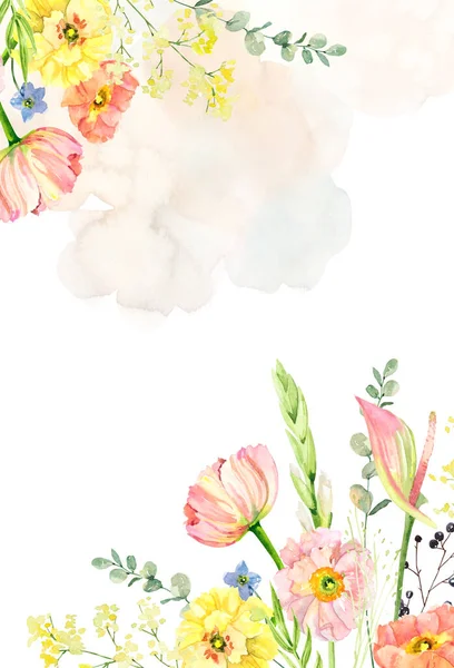 Handgemaltes Aquarell Blumenstrauß Anthurium Eukalyptus Illustration Isoliert Auf Weißem Hintergrund — Stockfoto