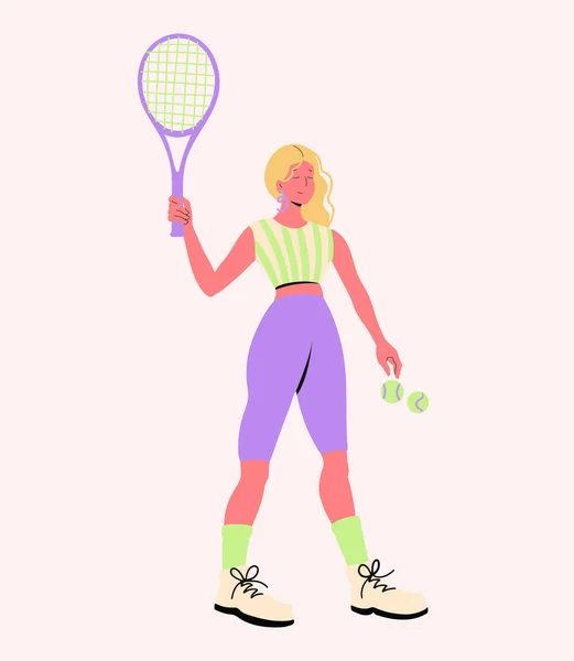 Feliz Mujer Libre Jugando Tenis Concepto Libertad Felicidad Aspiraciones Jugadora — Vector de stock