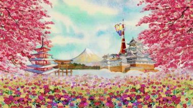 Japonya 'da bahar çiçekleri, uçaklar, balonlar, suluboya resim turları ile Japon Kyoto' nun anime arkaplanını oluşturan 2k tarzı resimlerle Tokyo 'ya seyahat edin..