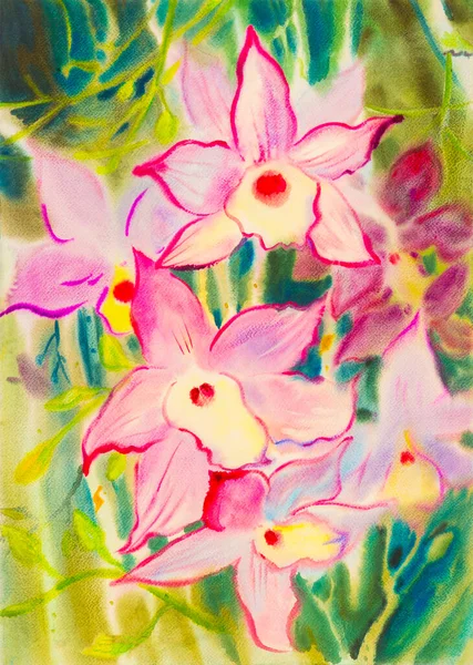 Aquarelle Abstraite Peinture Originale Rose Rouge Couleur Jaune Fleur Orchidée — Photo