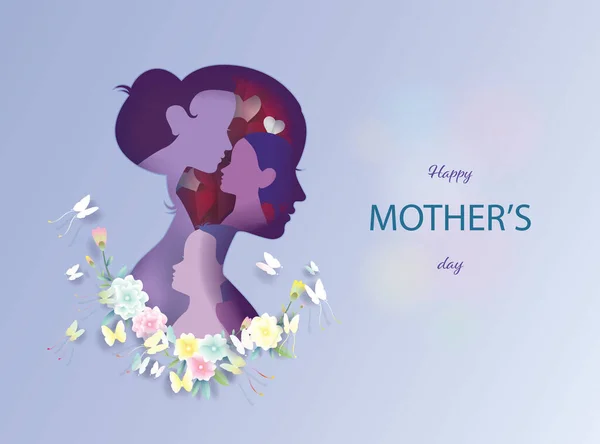 Happy Mother Day Scherenschnitt Papierkunst Stil Mutter Mit Kindern Schmetterling — Stockfoto