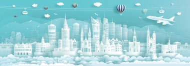 Polonya 'nın Varşova' daki gezici mimarisi, turkuaz geçmişe sahip ünlü antik ve modern Avrupa kenti, panoramik popüler tarih başkenti Vector Illustration ile Polonya 'yı gezmek.
