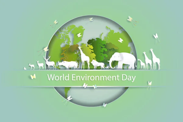 World Environment Day Paper Cut Origami Craft Style Vector Illustration — Stok fotoğraf