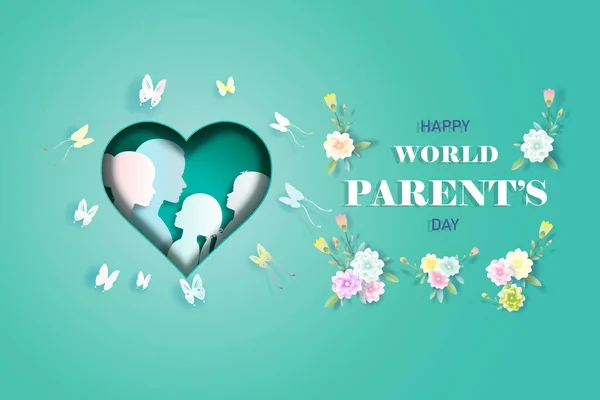 Happy National World Parents Day with Mom and Father, Children\'s and Butterfly, Love of Father and Mother for Children, Vector Illustration Butterflieds with floral. For World Parents Day.