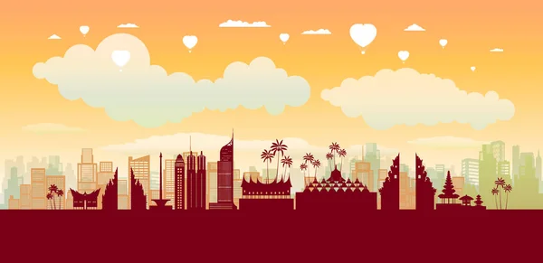 Reise Wahrzeichen Von Indonesien Skyline Silhouette Vektor Isolierten Stadtbild Panoramischen — Stockfoto
