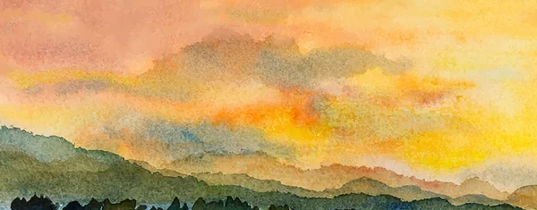 Landschaft Hügel Abstrakte Kunst Aquarell Malerei Hintergrund Mit Bergen Bereich — Stockvektor