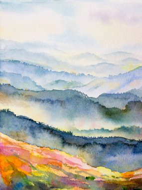 Abstract Arrangements. Landscapes, mountains. Posters. Blue, line, wave navy, blush, watercolor painting colorful Illustration, background. Modern. print. Wall art. Business card. Printable. Pastel.