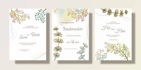 Wedding Card Set Watercolor Abstract Floral Painting Happy Wedding Celebration — Wektor stockowy