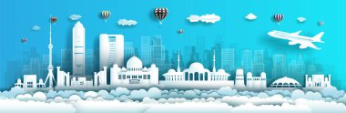 Travel Uzbekistan to middle east landmarks of asia with modern architecture cityscape background. Tour landmark arabia to Uzbekistan, tashkent, samarkand, Asia, Business travel brochure modern design.