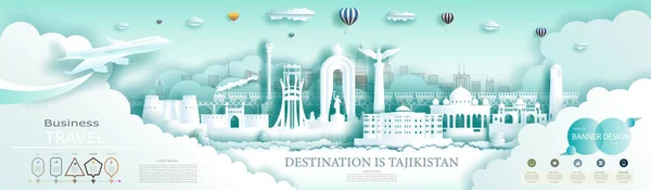 Broszura Reklamowa Tadżykistan Najnowocześniejszy Drapacz Chmur Świecie Słynna Architektura Miasta — Wektor stockowy