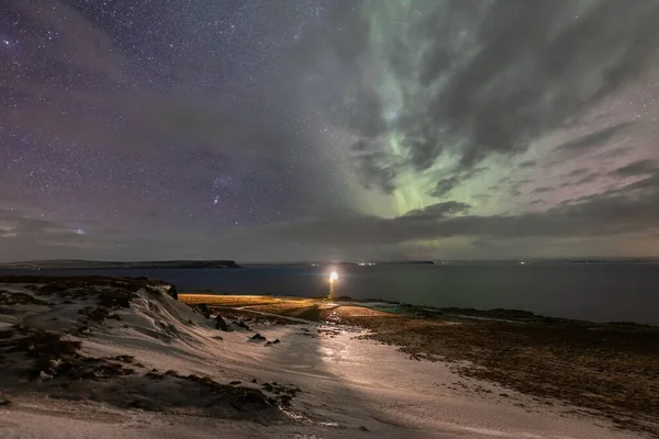 Spektakuläre Fotos Der Natur Islands Mit Nordlichtern Schnee Wasserfällen Gefrorenen — Stockfoto