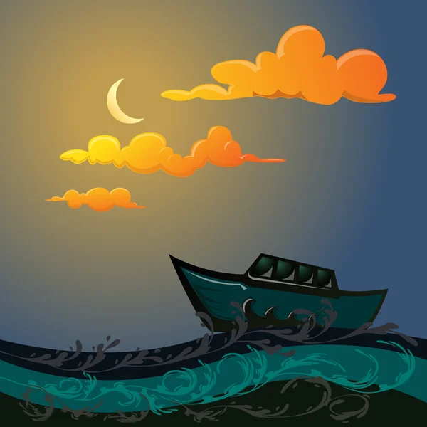 Bootsfahrt in der Nacht — Stockvektor
