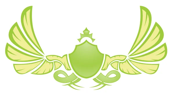 Green shield with elegant wings isolated on white — Stock Vector
