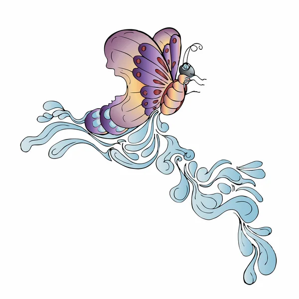 Бабочка на брызгах воды — стоковый вектор
