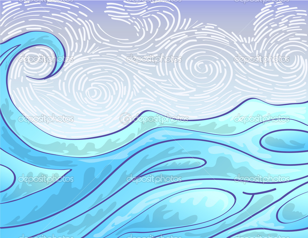 Sea wave in hand draw style